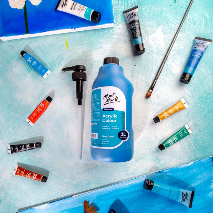 Acrylic Colour Signature 1L (33.8 US fl.oz) Bottle - Deep Cyan