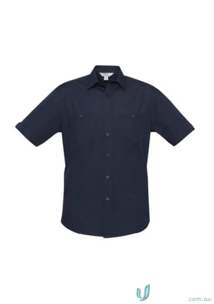 Mens Bondi short sleeve navy button-down shirt for all-day comfort