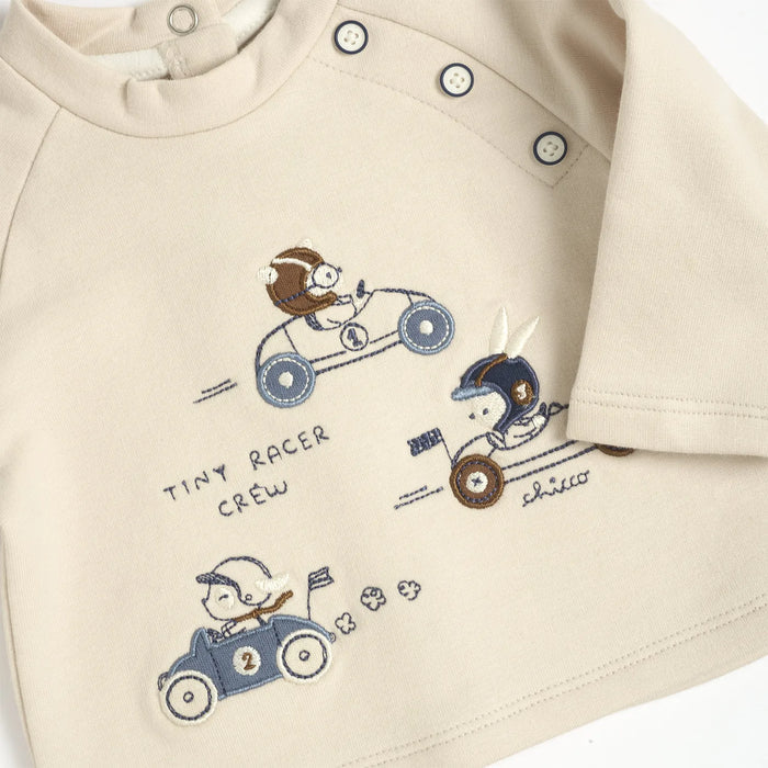 Boys Beige & Blue Embroidered T-shirt with Trouser
