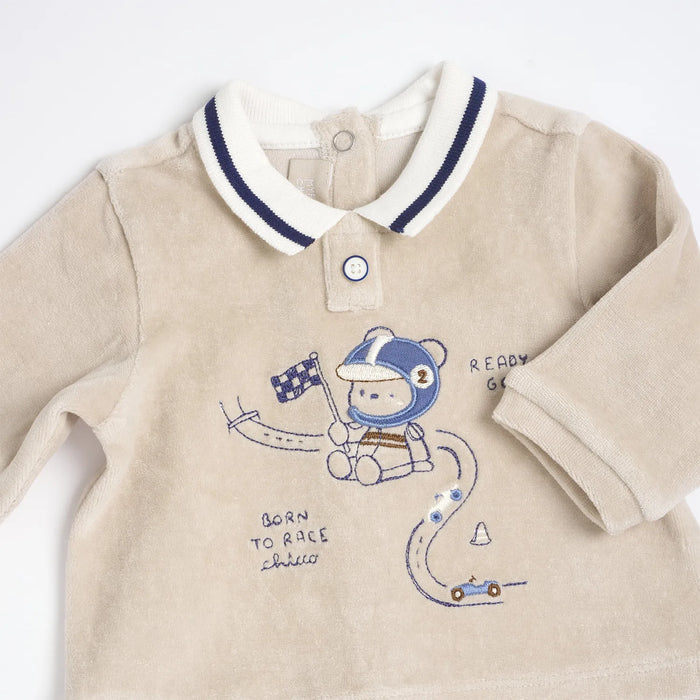 Boys Beige & Grey Embroidered Smock with Legging
