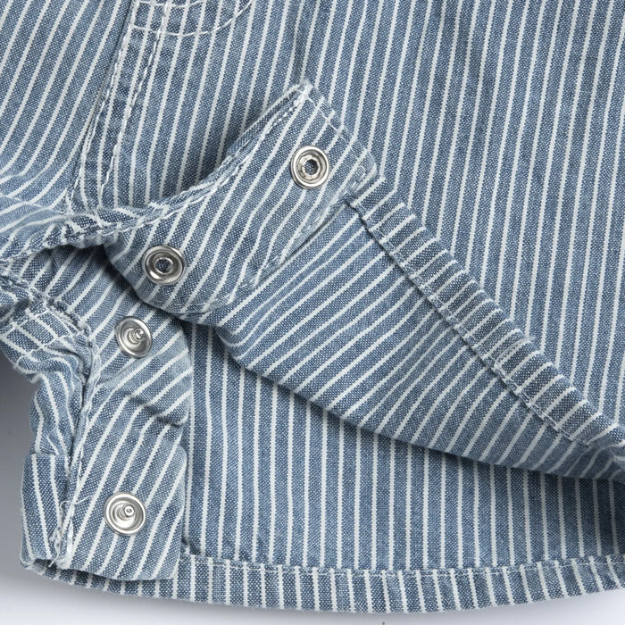 Boys Medium Blue Striped Short Dungaree