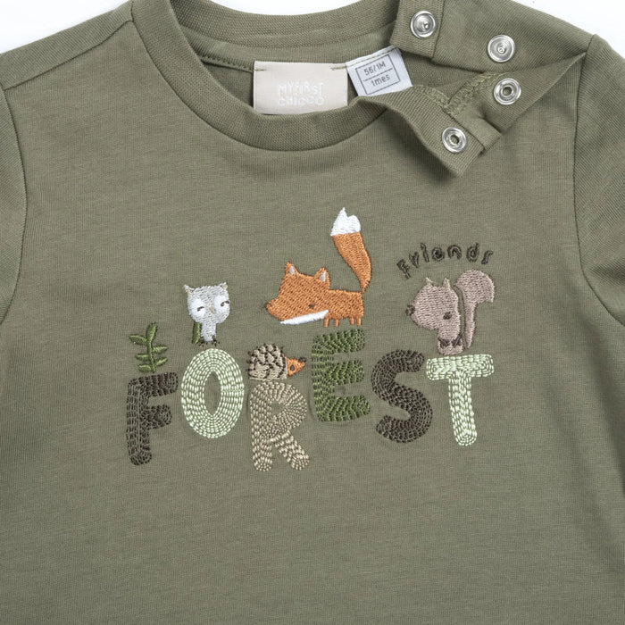 Boys Medium Green Embroidered Long Sleeve T-shirt