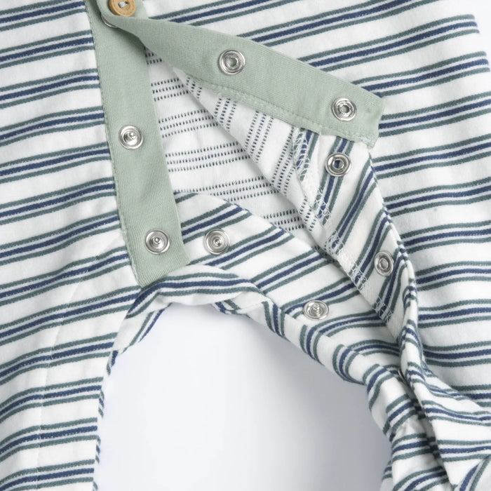 Boys Medium Green Striped Front Opening Babysuit