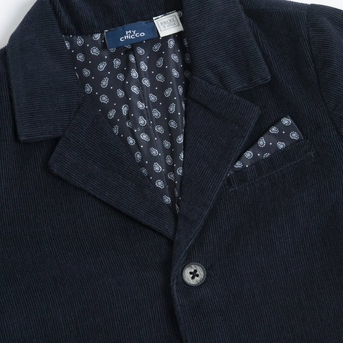 Boys Navy Blue Solid Corduroy Coat