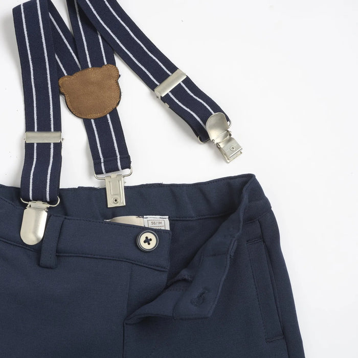 Boys Navy Blue Solid Trouser with Suspender