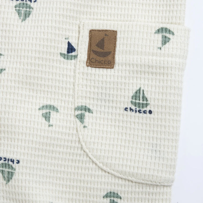Boys White and Green Printed Front Opening Babysuit