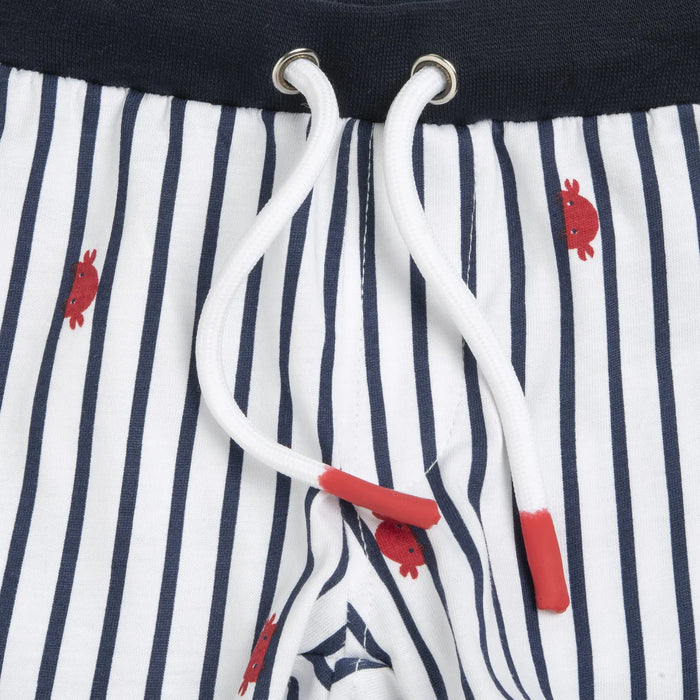 Boys White and Navy Blue Printed T-Shirt with Shorts