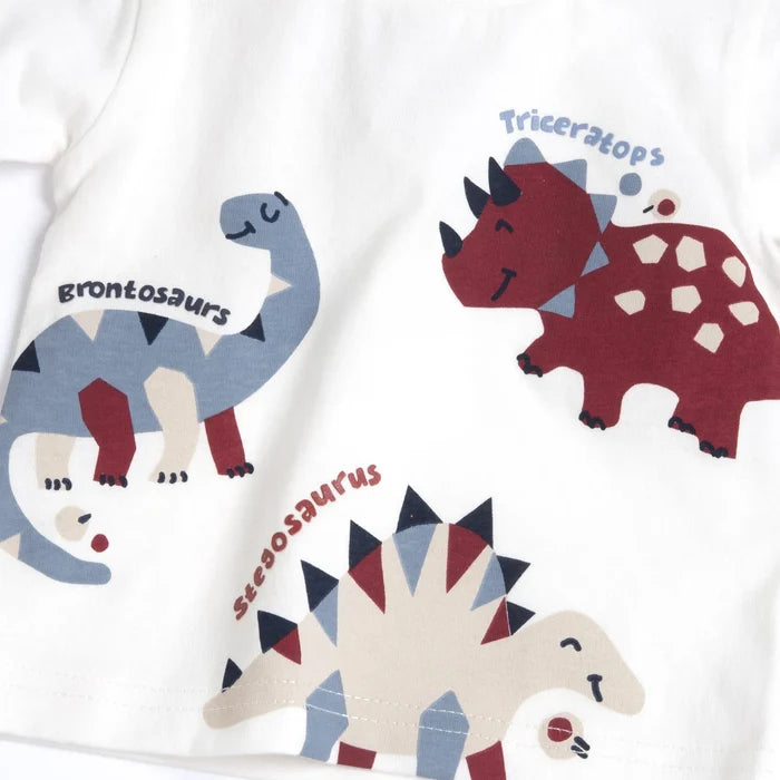 Boys White Dino Printed Long Sleeve T-shirt