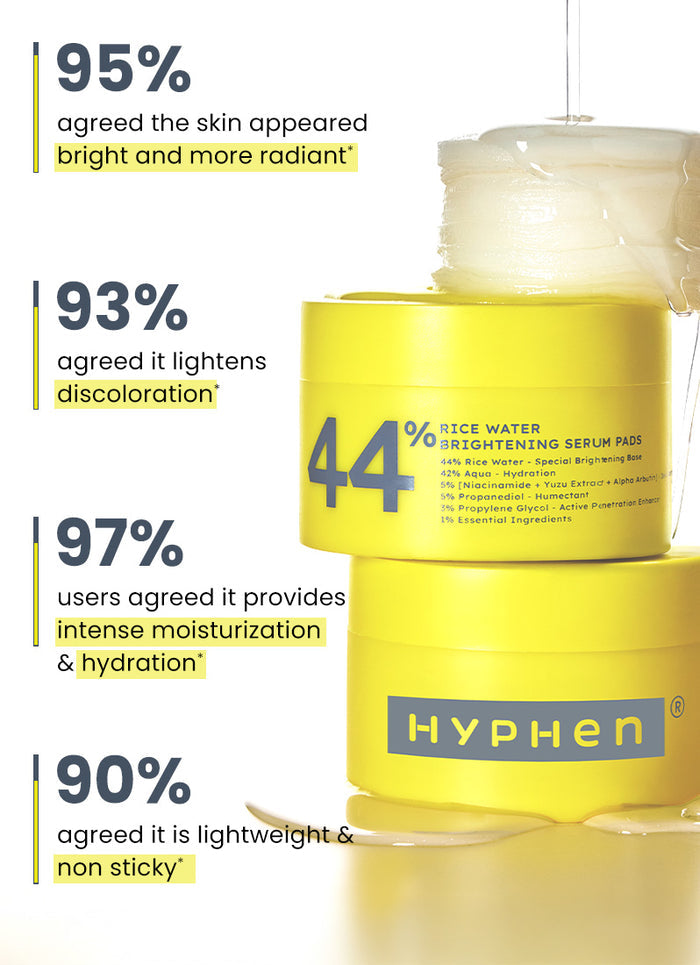 Hyphen Brightening Serum Pads with 44% Rice Water - 50 pads - ingredient synergy and formulation chart