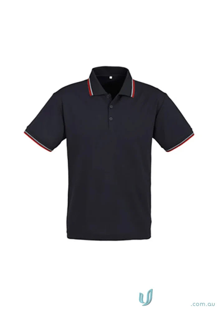 Cambridge Short Sleeve Biz Collection Mens P227MS dark blue polo shirt with red and white trim