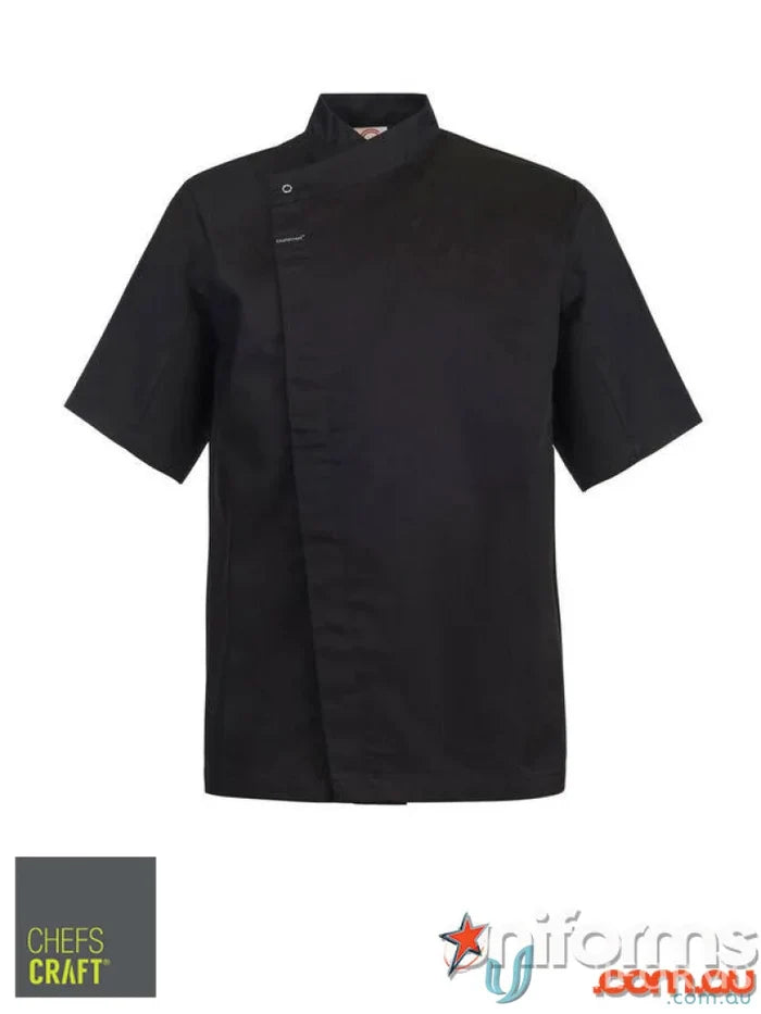 WorkCraft CJ041 Chef SS Tunic with Concealed Press Studs in Black