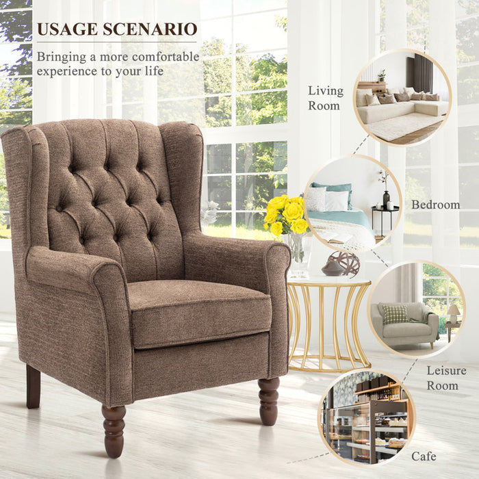 Classic Upholstered Wingback Armchair Sofa with Rolled Armrests and Thick Padded Cushion