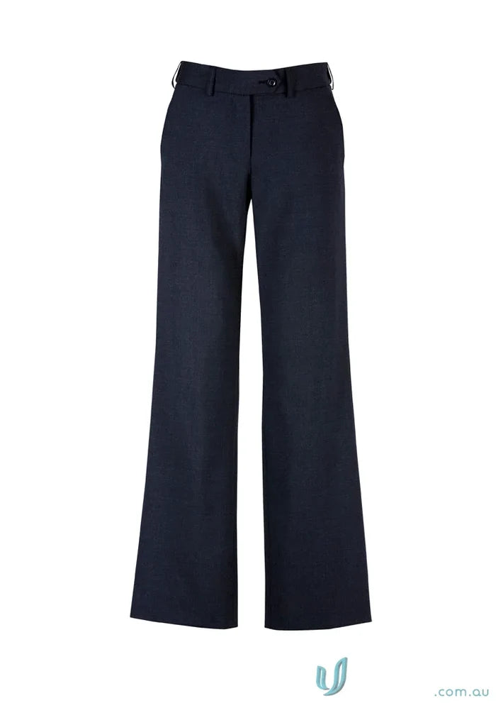 Navy blue womens wool midrise adjustable waist pant for comfort and style