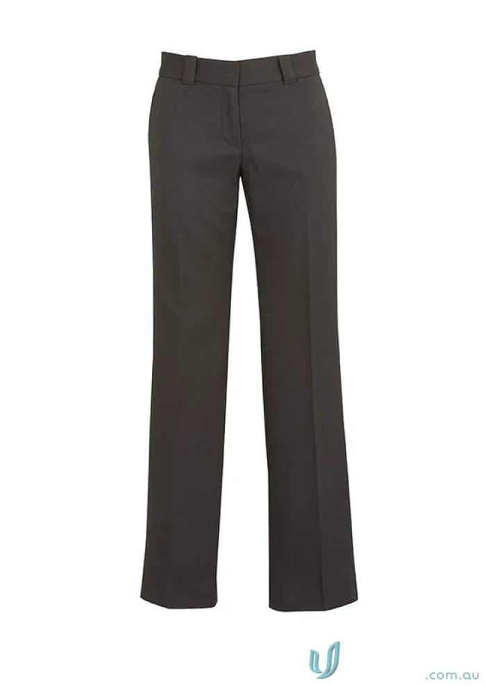 Dark brown womens dress pants with straight leg for hipster fit workwear or uniforms