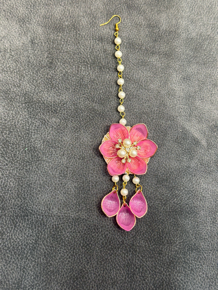 Deep Rose Floral Teardrop Earring Tikka Set ET0011