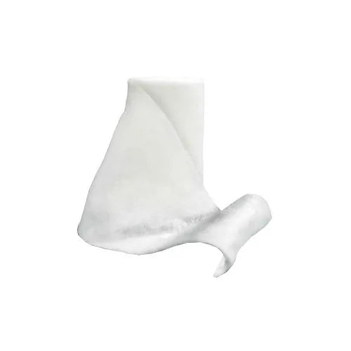 A white fabric roll is partially unfurled, showing a soft, slightly creased texture against a white background.
