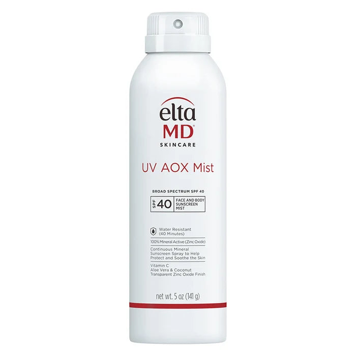 EltaMD UV AOX Mist Broad-Spectrum SPF 40 mineral sunscreen spray bottle