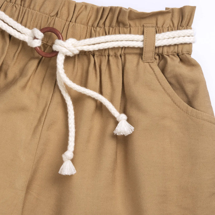 Girls Beige Solid Shorts