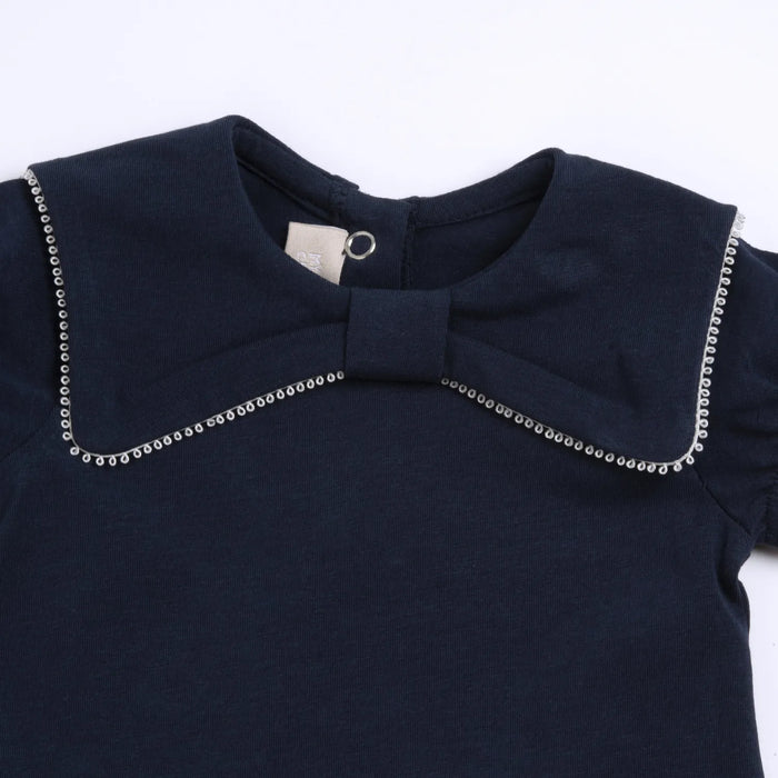 Girls Navy Blue Self Design Top