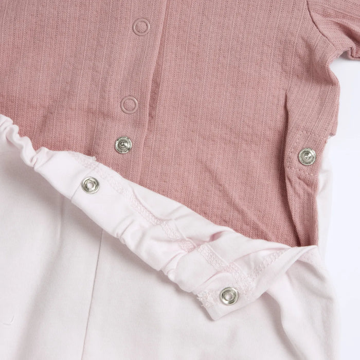 Girls Pink Embroidered Back Opening Babysuit