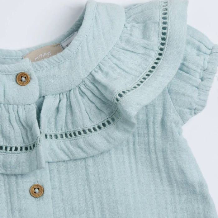 Girls Sea Green Self Design Top