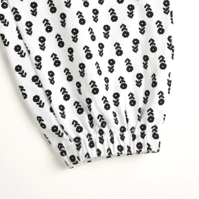 Girls White and Black Floral Printed Joggers