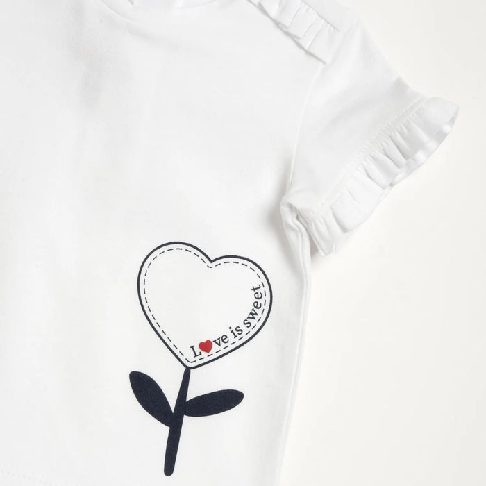 Girls White and Black Self Design T-shirt