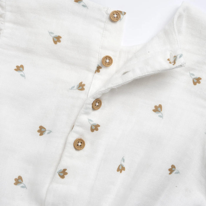 Girls White and Brown Floral Printed Top