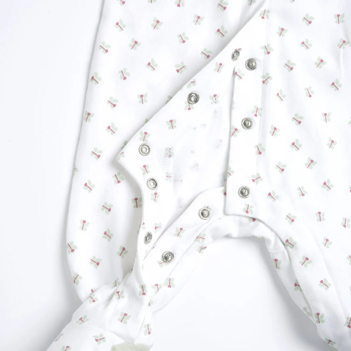 Girls White and Green Printed Front Opening Babysuit