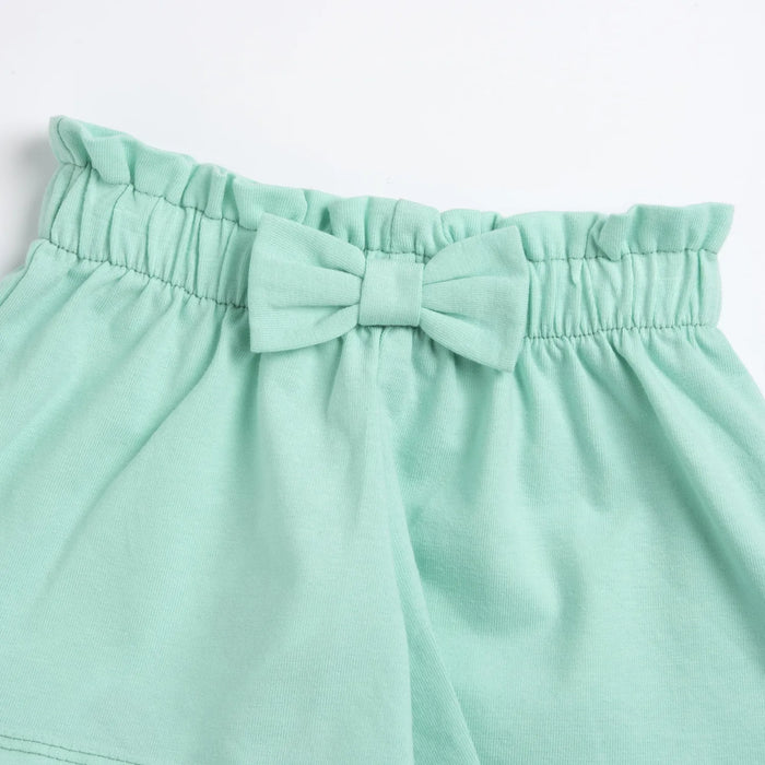 Girls White and Green Printed T-Shirt with Shorts