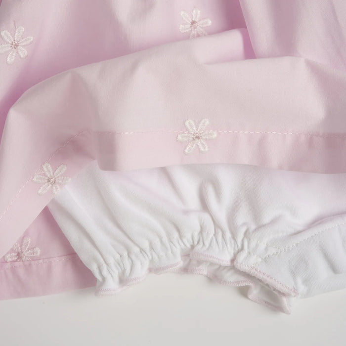 Girls White and Pink Embroidered Romper
