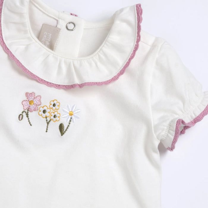 Girls White and Pink Embroidered Top