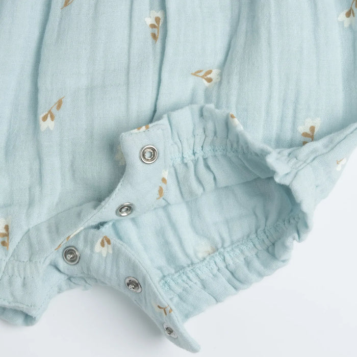 Girls White and Sea Green Printed Romper