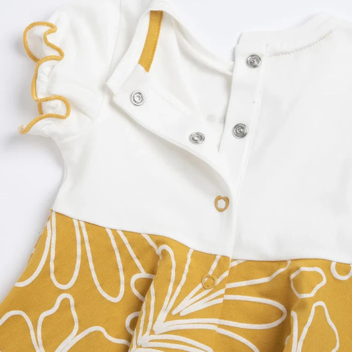 Girls White and Yellow Printed Dress