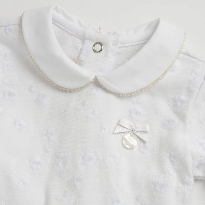 Girls White Embellished Back Opening Babysuit