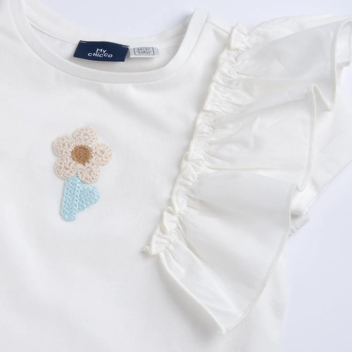 Girls White Embroidered Self Design Top