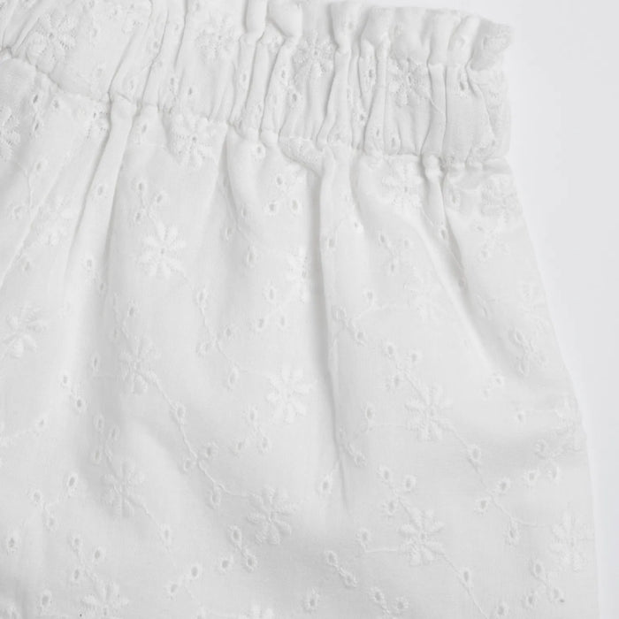 Girls White Embroidered Shorts