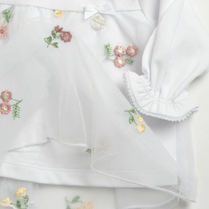 Girls White Embroidered Smock with Leggings