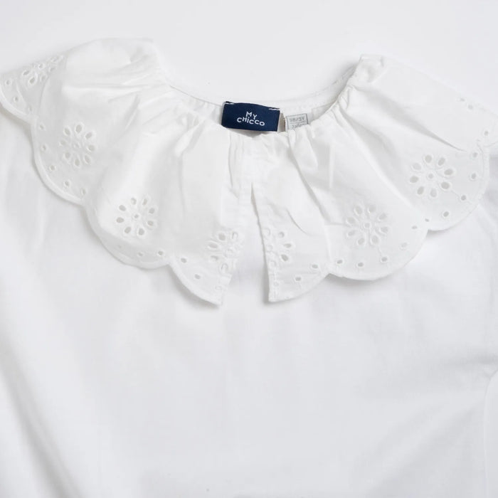 Girls White Self Design Top