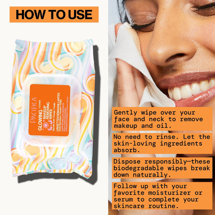 Glowing Glycolic Acid, Orange & Vanilla Makeup Removing Wipes - Pacifica