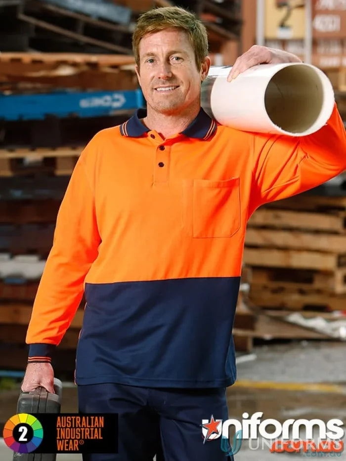 Long sleeve hi-vis safety polo — workwear uniforms Australia