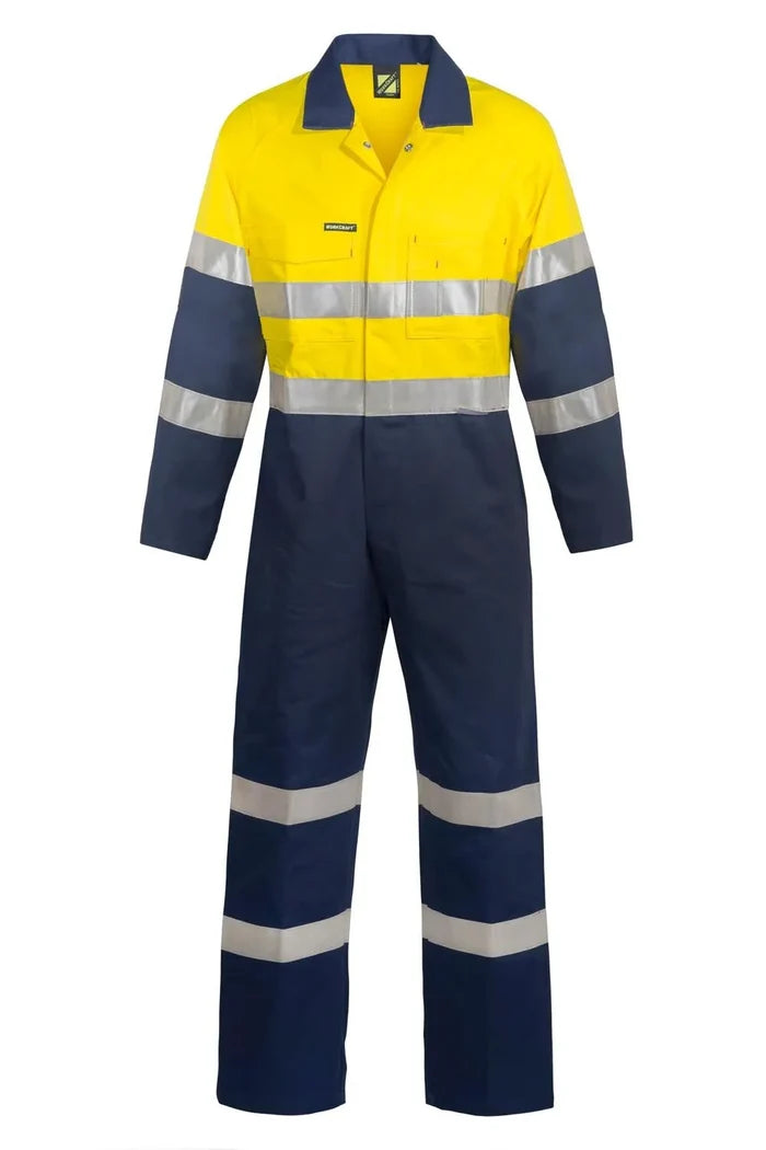 HiVis coveralls with reflective tape in yellow navy workwear uniforms