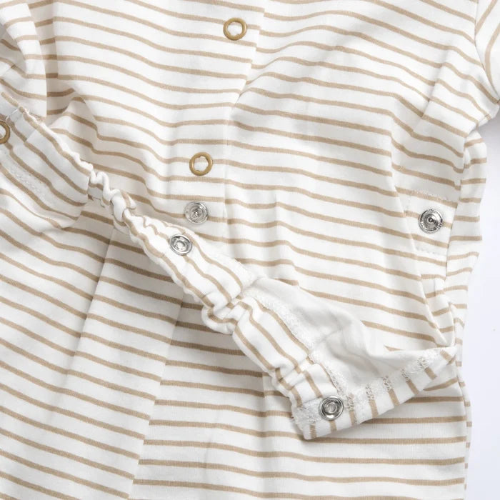 Infants Beige Striped Back Opening Babysuit