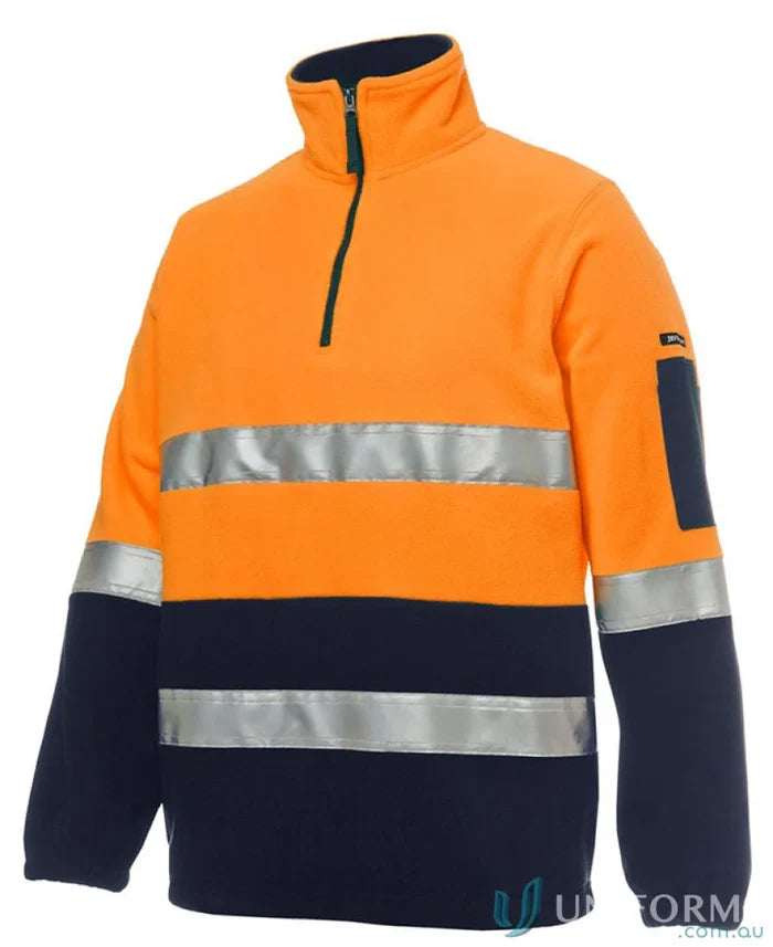 Orange and navy polar fleece pullover for workwear and uniforms in JBs Hi Vis style