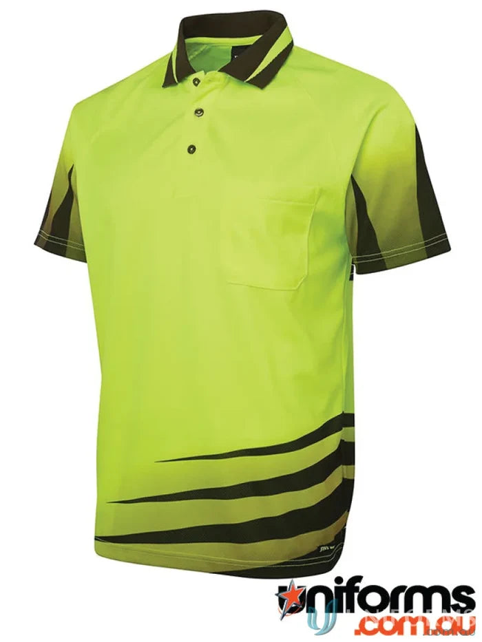 JBs Hi Vis Rippa Sub Polo high-vis workwear uniform with dark accents for safety