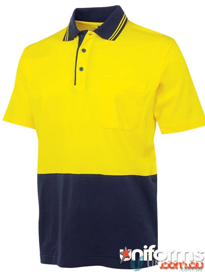 Two-tone JBS Hi Vis S/S Cotton Polo shirt with pocket, great workwear or uniforms