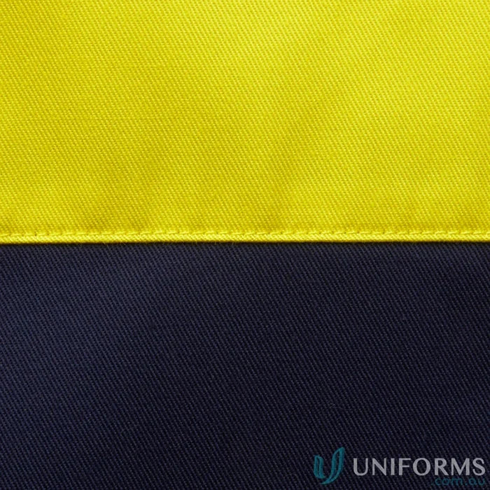 Two-tone fabric with visible stitching on JBs HiVis L/S 190g Shirt, perfect for NZS workwear and uniforms