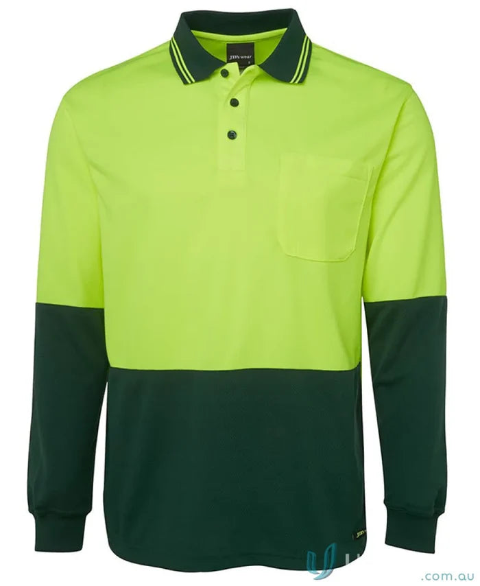 Two-tone lime navy and orange navy JBS HiVis LS Traditional Polo for uniforms