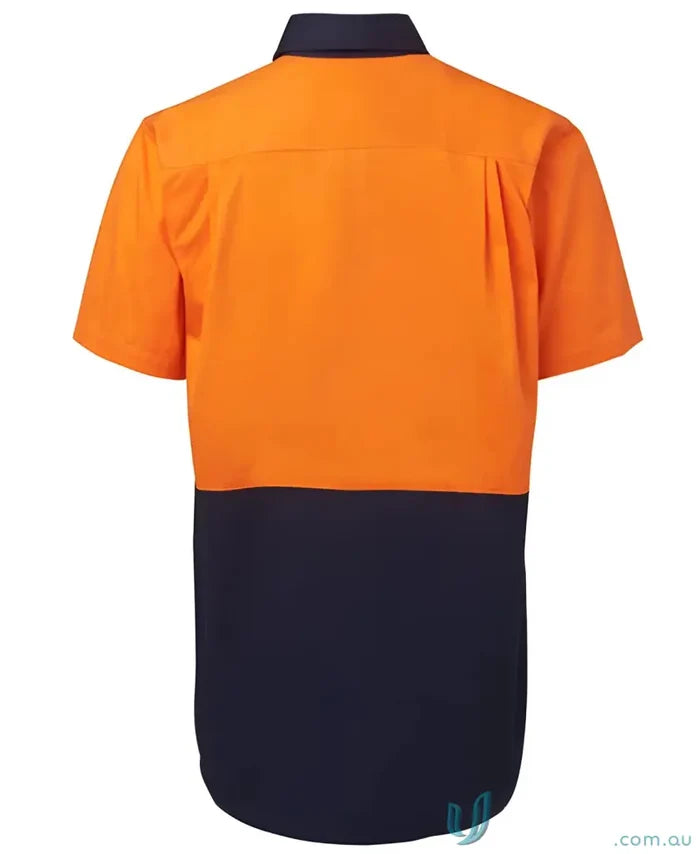 Orange and navy JBs HiVis S/S 190g Shirt, great stress points workwear for uniforms