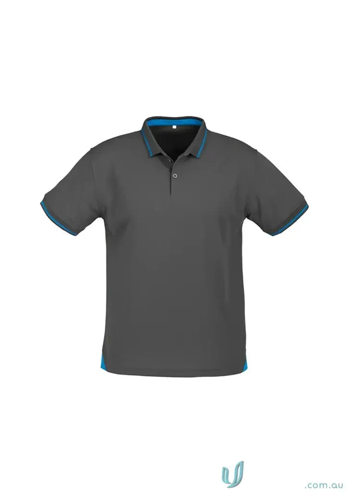 Gray Jet Polo with blue trim from Biz Collection Mens p226ms, stylish casual look